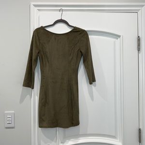 Fashion Nova - Green Faux Suede Open Back Mini Dress - Size S